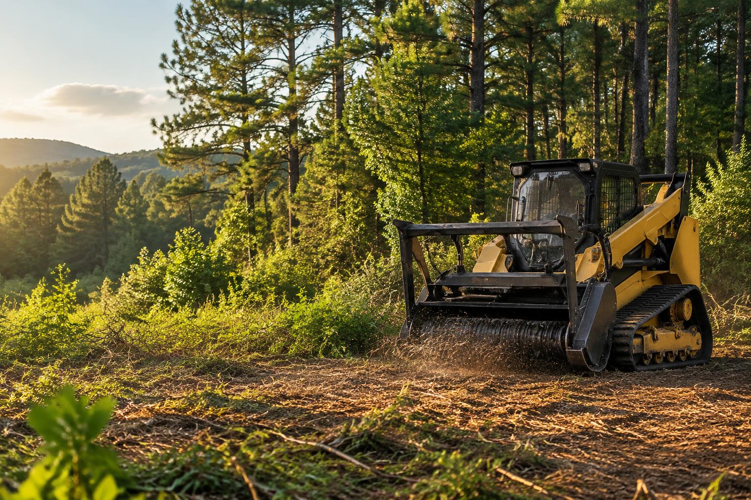 Tracked forestry mulcher clearing brush on woodland property